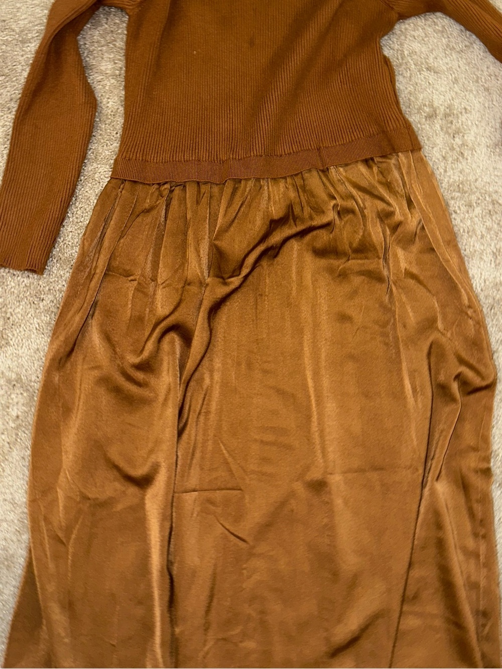 Rib Knit Top Maxi Dress in Caramel Brown